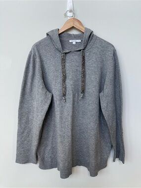 Chicos | Gray Cashmere Blend Luxe Sparkle Drawstring Hoodie Sweater XXL